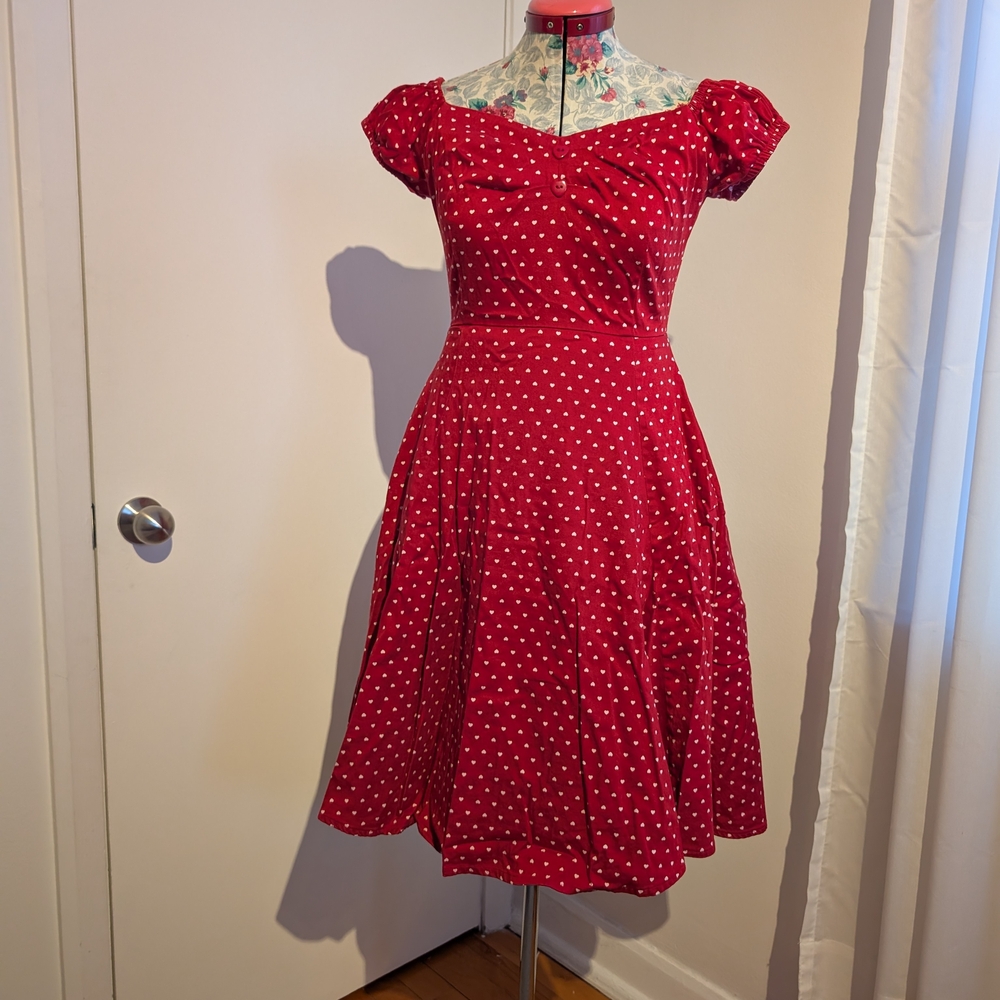Collectif Red and White Swing Dress Size UK10 S US6